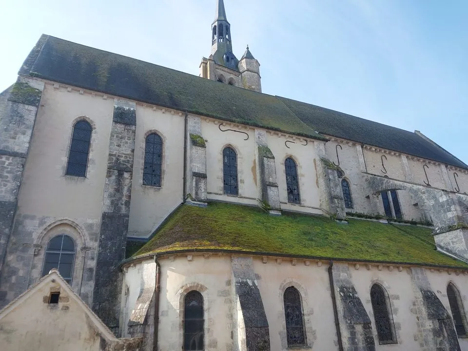 Vue de l’église Notre-Dame-de-l’Assomption à Donnemarie-Dontilly avant les travaux, avec des mousses visibles sur les couvertures.